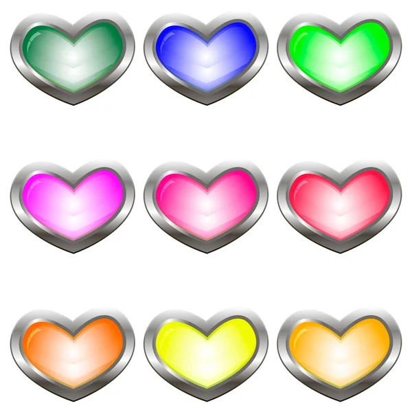 Zestaw kolorowych przycisków w kształcie serca — Wektor stockowy