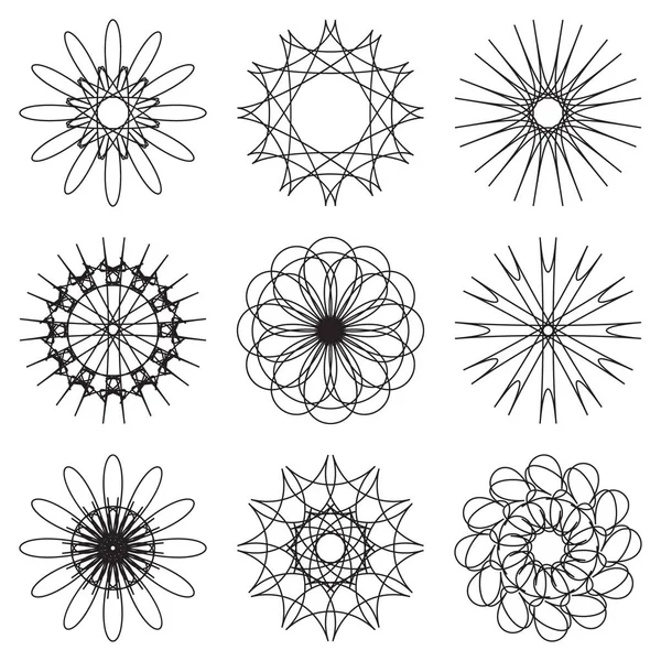 Ensemble d'icônes spirographiques contour — Image vectorielle