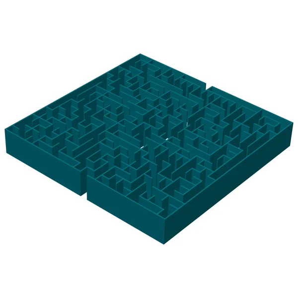 Una imagen tridimensional de un laberinto azul cuadrado. ilustración vectorial . — Vector de stock