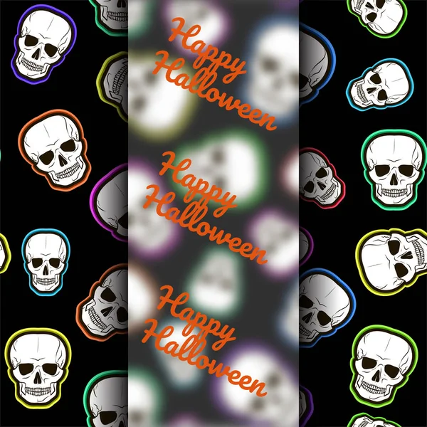 Template for flyers, postcards, flyers for Halloween. Seamless pattern with skulls on a black background. Vector illustration. Royalty Free Stock Vectors