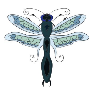 Parlak mavi yusufçuk. Çizim çocuk s. vektör çizim. Çizilmiş.