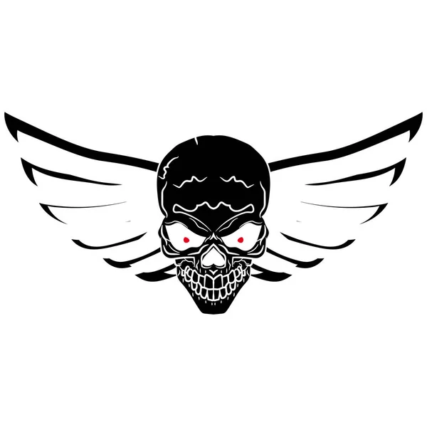 Symbolisches Biker-Zeichen - ein Totenkopf mit Flügeln. schwarze Silhouette. Vektorgrafiken. Handzeichnung — Stockvektor