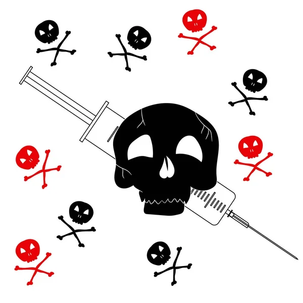 Pattern with the image of Jolly Roger with a syringe. Precaution from drugs. Vector illustration Royalty Free Stock Illustrations