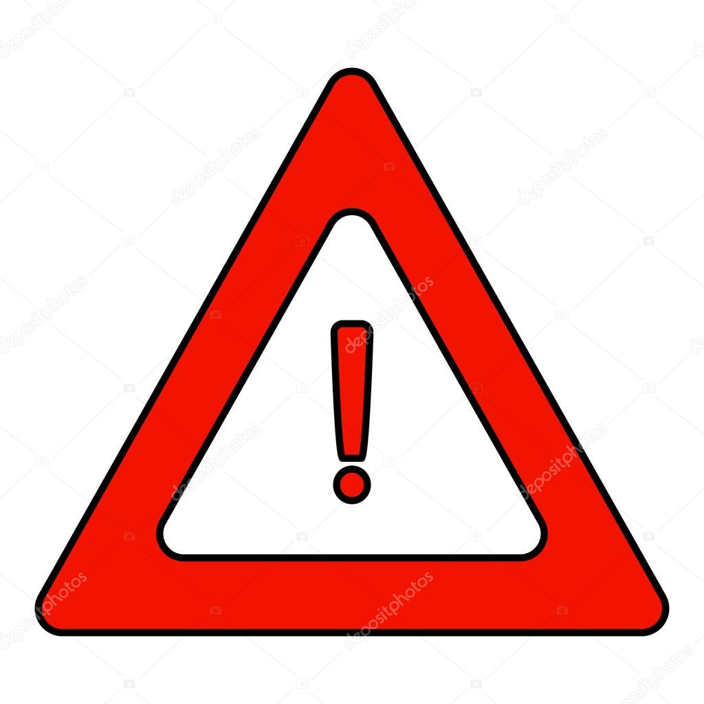 Road triangular warning sign. A triangle icon with an exclamation point. Vector graphics