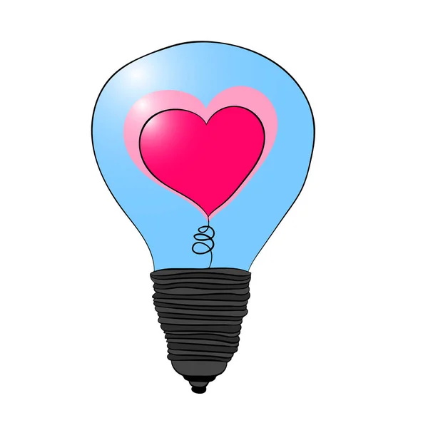A light bulb with a heart inside. Love lights up. Illustration for Valentine s day. Vector drawing Stock Illustration