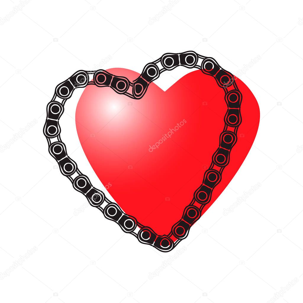 Illustration for the day of lovers. Heart and car chain. Vector graphics