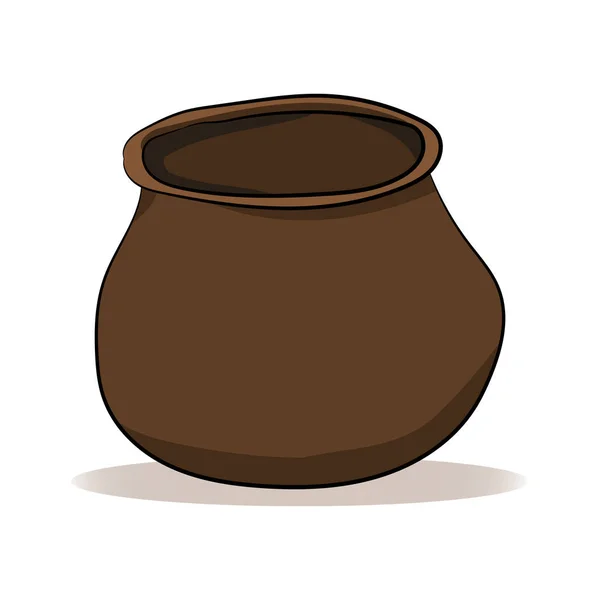 Clay brown pot on a white background. Vector illustration. Hand drawing — Stock Vector