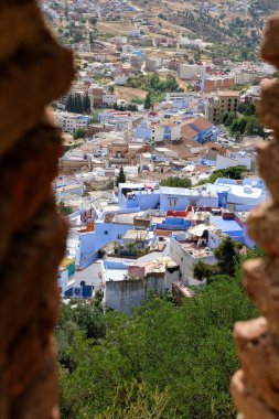 Mavi şehir Fas 'ın havadan görünüşü - Kale duvarından Şef.