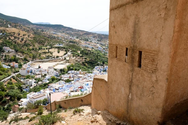 Aerial View Blue City Morocco Chefchaouen Fortress Wall — Stock Photo, Image