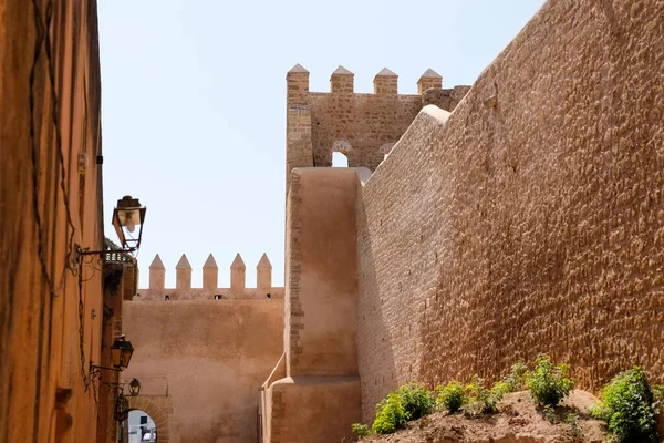 Defense tower and fortified walls of Udayas castle in Rabat in Morocco.