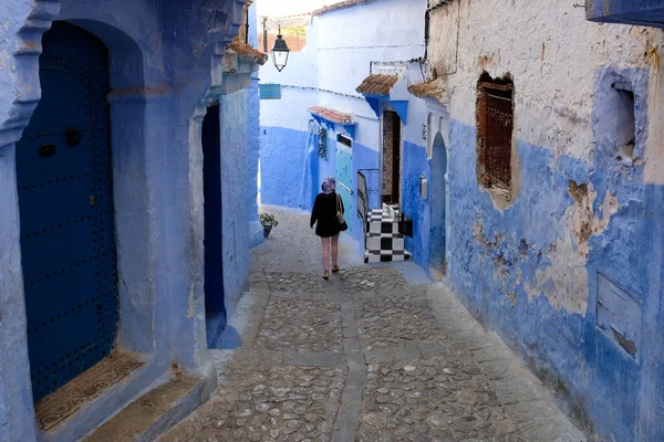 Forntida Gata Blått Och Vitt Kasbah Gamla Delen Staden Chefchaouen — Stockfoto