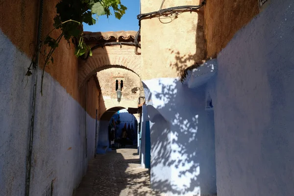 Ancient Narrow Street Blue White Kasbah Old Part City Chefchaouen — Stock Photo, Image