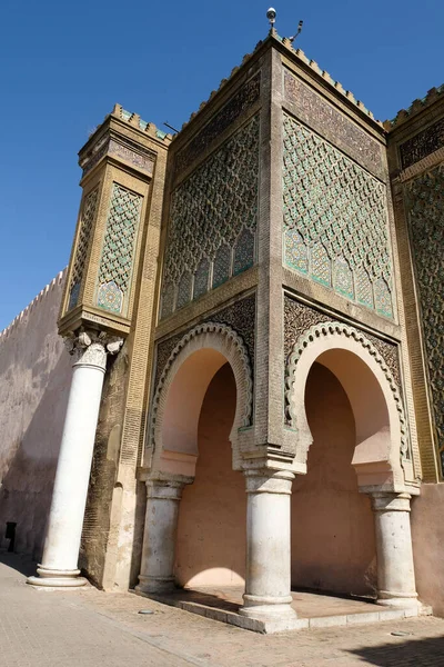 Dekorativa Fragment Porten Bab Mansour Meknes Marocko — Stockfoto