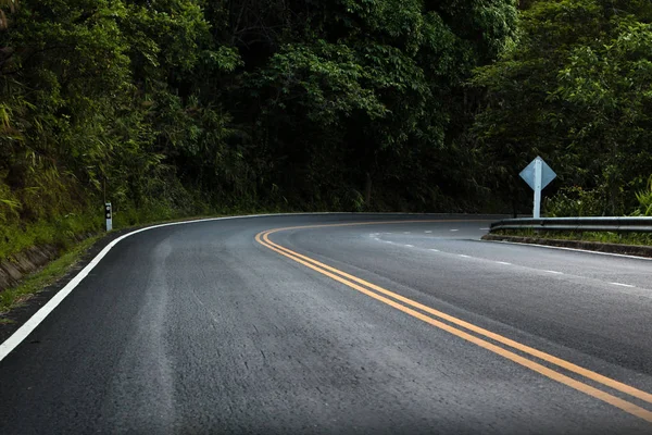 Boş yol her iki tarafta ormanlarla çevrilidir. 