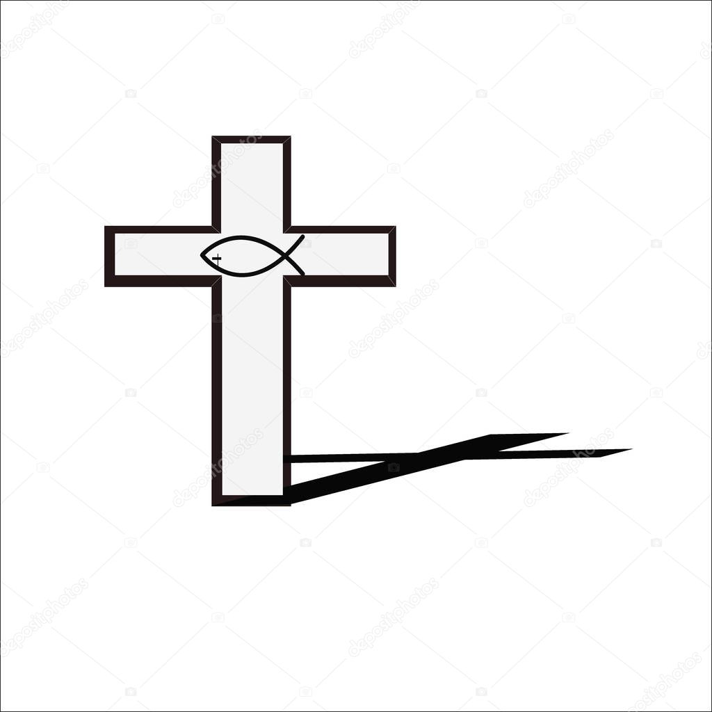 Image of cross with shadow on floor. Christianity concept.