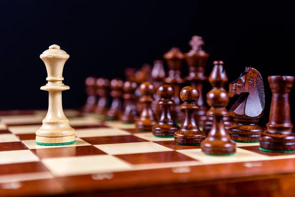 White Chess Queen Black Pieces — Stock Photo, Image