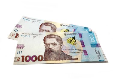 Ukrainian 1000 hryvnia on an isolated white background. On the banknote is a portrait of Vladimir Vernadsky.