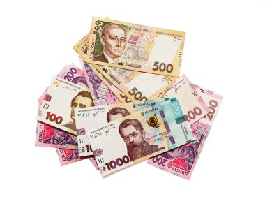 Ukrainian hryvnia of different denominations.