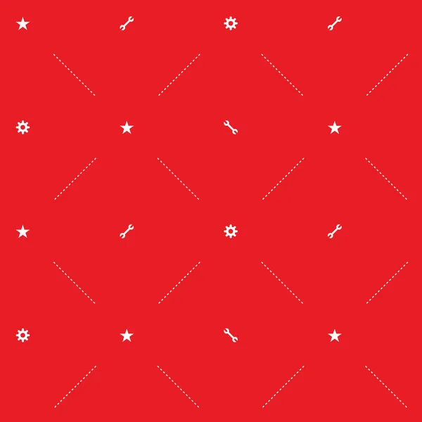 Día del trabajo vector patrón sin costura. Fondo simple con estrellas, engranajes y llaves de engranaje. Textura de iconos de trabajo en colores rojo y blanco — Vector de stock