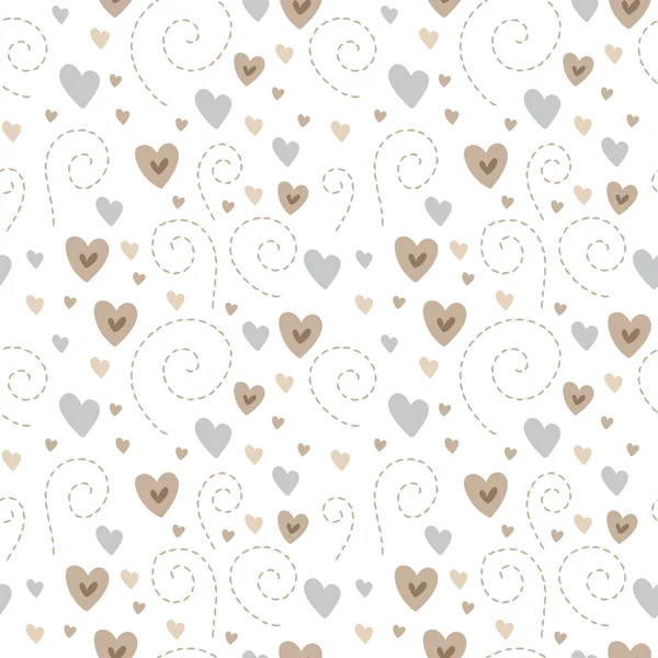 Lieve harten vector naadloze patroon. Hou van achtergrond in doodle stijl. Aftelkalender voor Valentijnsdag textuur in de kleuren beige en grijs — Stockvector
