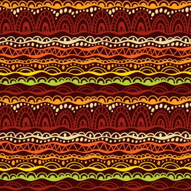 Etnik kabile sorunsuz vektör desen. El Afrika renklerde geometrik süsleme arka plan çekilmiş. Doku Giyim Tekstil tasarımı, iç elemanlar ve basılı ürünler için doodle