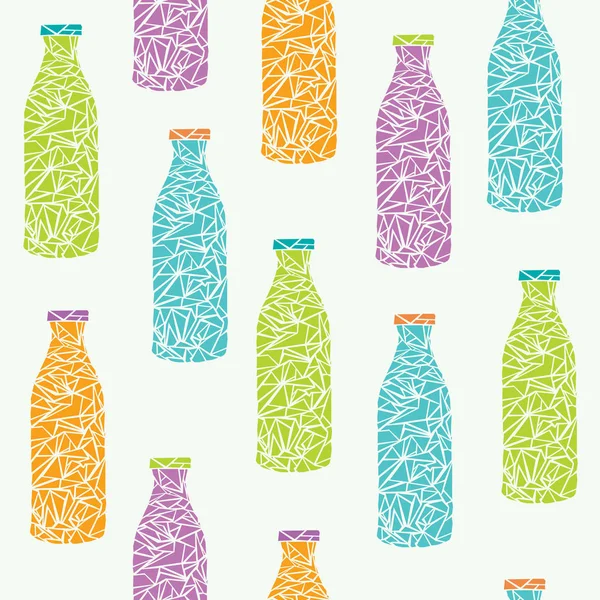 stock vector Mosaic glass bottles vector seamless pattern. Beverages design background in colors of orange, blue, green and purple