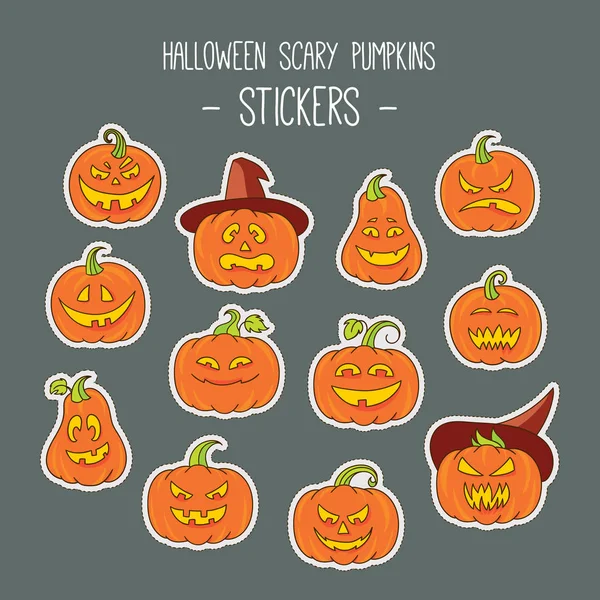 Set de autocolante pentru dovleci înfricoșători de Halloween — Vector de stoc