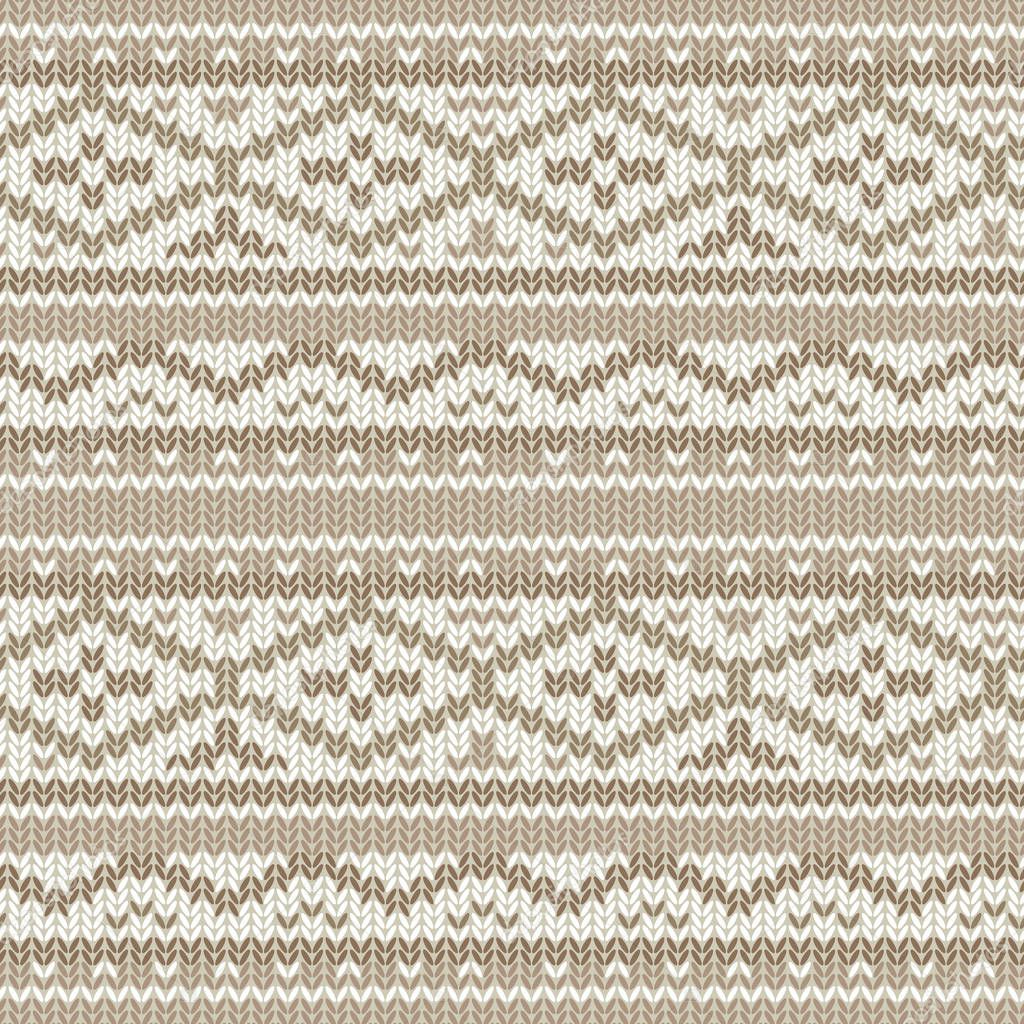 Knitted seamless vector pattern with cozy geometric ornament. Hand drawn winter sweater texture in colors of brown and beige