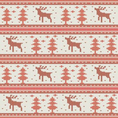 Noel ağaçları, kar taneleri ve geyik ile vektör desen örme