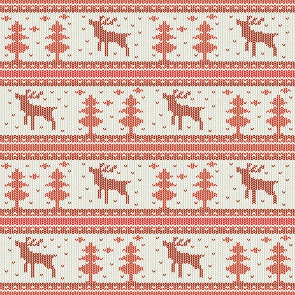 Pletený vzor vektor s vánoční stromy, sněhové vločky a jelen — Stockový vektor
