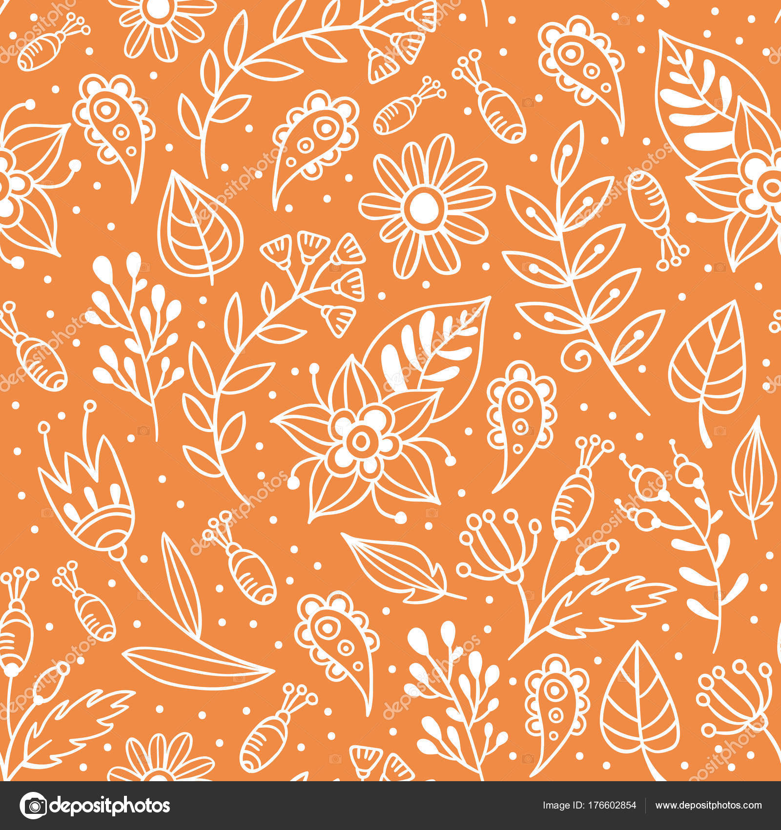 Flowers Herbs Vector Seamless Pattern Floral Background Orange White Leaves  Stock Vector Image by ©2shoes4blues #176602854