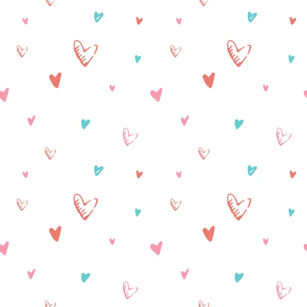 Valentine Day Hand Drawn Vector Seamless Pattern Red Blue Sketch — Stock Vector