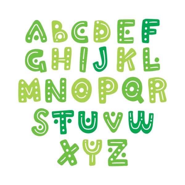 Schattig Hand Getekende Vector Alfabet Groene Geïsoleerde Decoratieve Grappige Letters — Stockvector