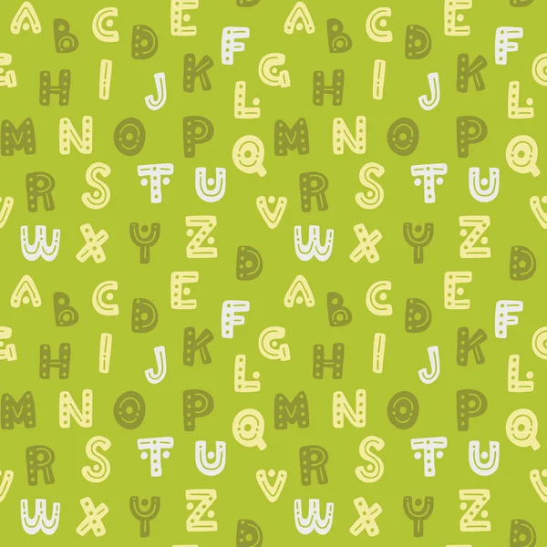 Niedliche Handgezeichnete Alphabet Nahtlose Vektormuster Grüne Dekorative Buchstaben Hintergrund Süße — Stockvektor