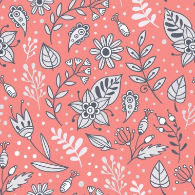 Çiçekler ve bitkiler vektör seamless modeli