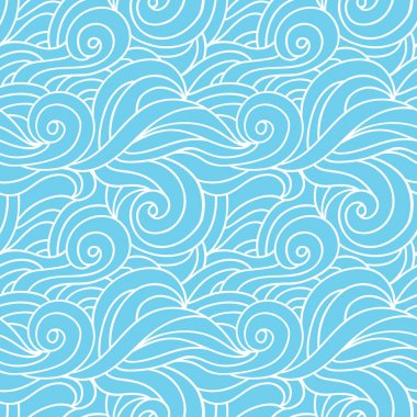 Dalgalı vektör seamless modeli. Dalgalar deniz tek renkli doku su. Mavi arka plan el çekilmiş