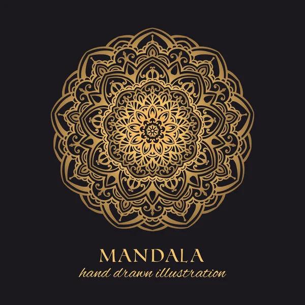 Ilustración Lujo Vectorial Mandala Adorno Decorativo Dorado Sobre Fondo Negro — Vector de stock