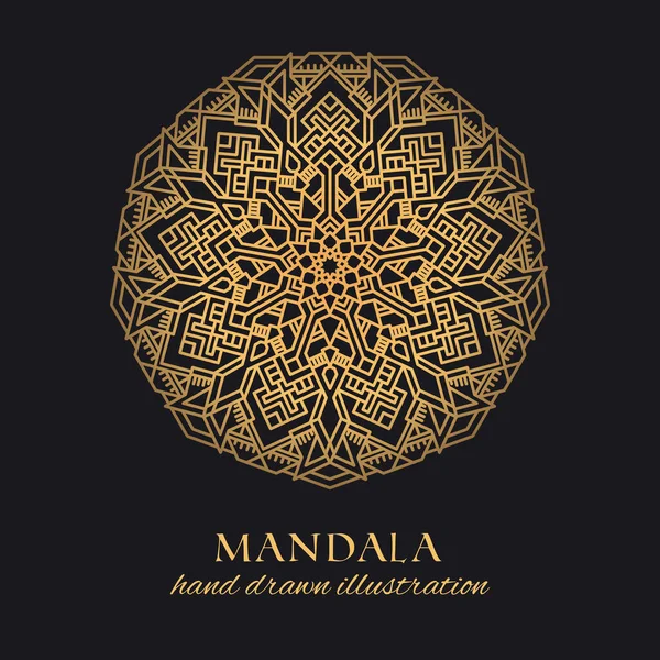 Mandala Vettoriale Illustrazione Lusso Ornamento Decorativo Dorato Sfondo Nero Elemento — Vettoriale Stock