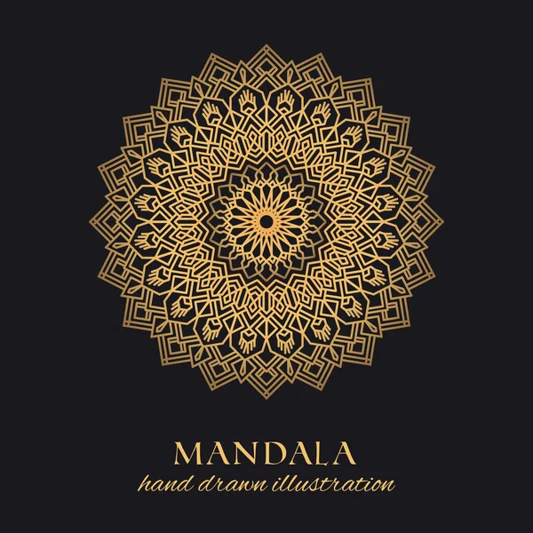 Ilustración Lujo Vectorial Mandala Adorno Decorativo Dorado Sobre Fondo Negro — Vector de stock