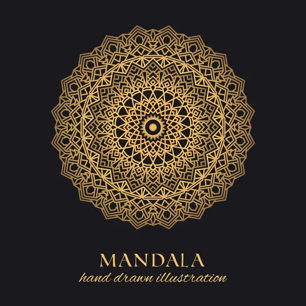 Mandala Vektor Luxus Illusztráció Arany Dekoratív Dísze Fekete Háttér Kézzel — Stock Vector