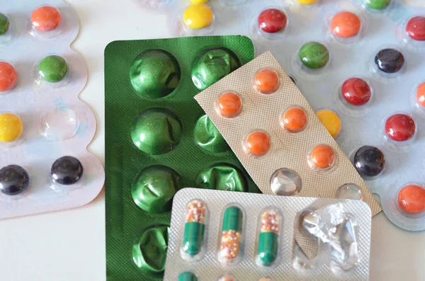 Berbagai Obat Tablet Pil Dalam Blister Pack Obat Obatan Makro — Stok Foto
