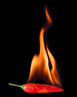 Red Hot Chili Pepper on Fire on black background clipart