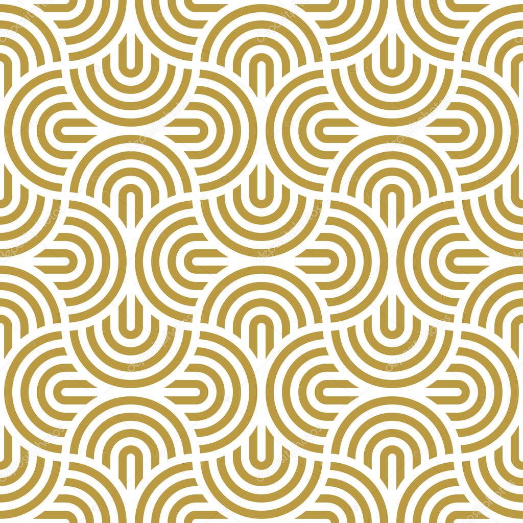 Art deco striped gold wave pattern. seamless vector background.
