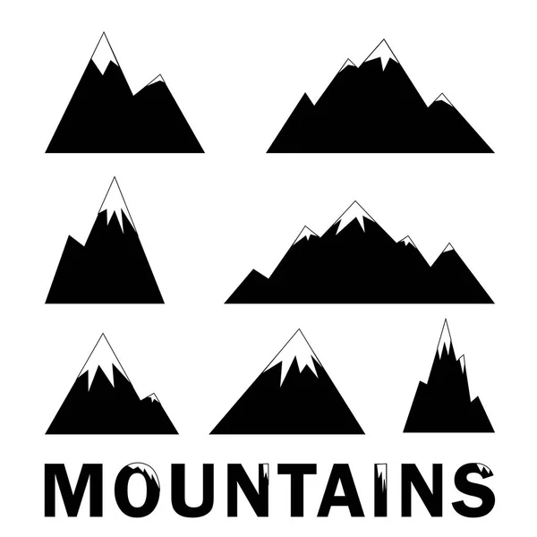 Zestaw Ilustracji Wektorowych Góry Turystyka Podróże Trekking Projektowanie Wydruków Czarno — Wektor stockowy