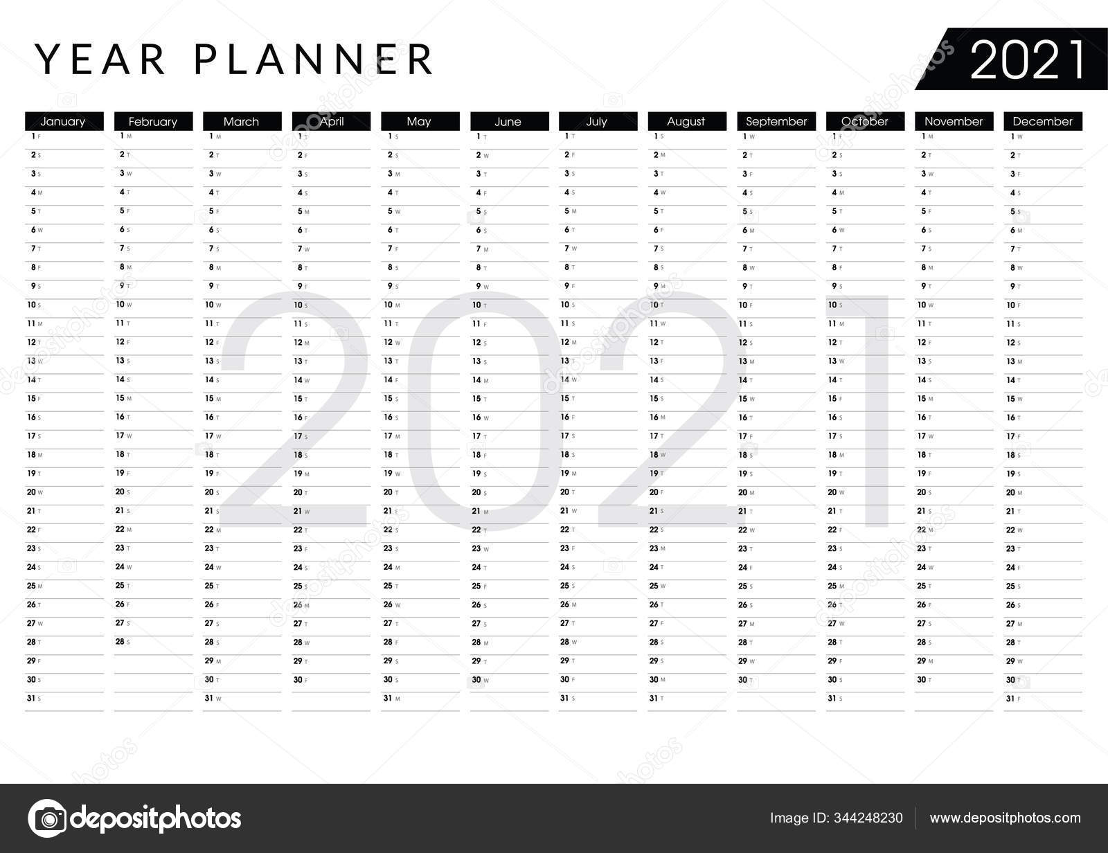2021 Year Planner Wall Calendar Design Template Horizontal Annual Worldwide Vector Image By C Darina Wk Gmail Com Vector Stock 344248230