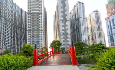 Yolu köprü central park manzaralı meşgul içinde kentsel 