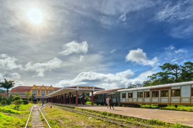 Da lat, Viet Nam - 27 Kasım 2017: eski tren istasyonu ünlü yer, gezgin, Fransız mimarisi antik tren tranport turist Da lat, Vietnam ziyaret etmek için geçmiş hedef