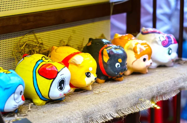 Colorful Piggy Bank Displayed Spring Fair Give Children Savings Customs — Stock Photo, Image