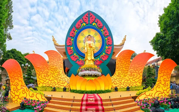 Chi Minh City January 2018 Statue Buddha Stage Decorated Magnificently — Stock Photo, Image