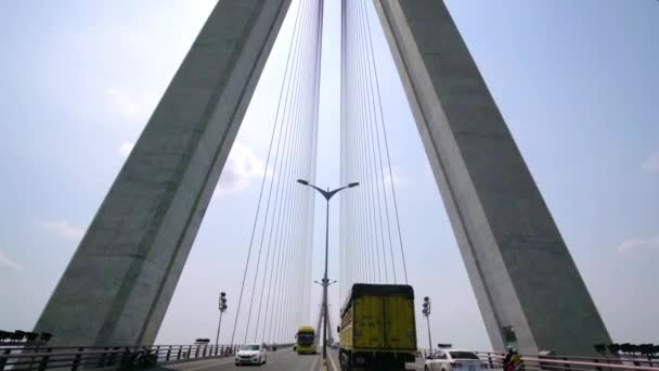 Can Tho Vietnam Januari 2019 Can Tho Bridge Kabel Trafik — Stockvideo